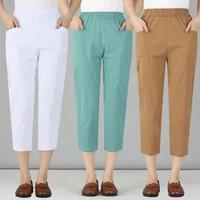 middle aged womens cotton linen pants 2022 summer thin capris loose high waist harem pants fashion casual mom pants