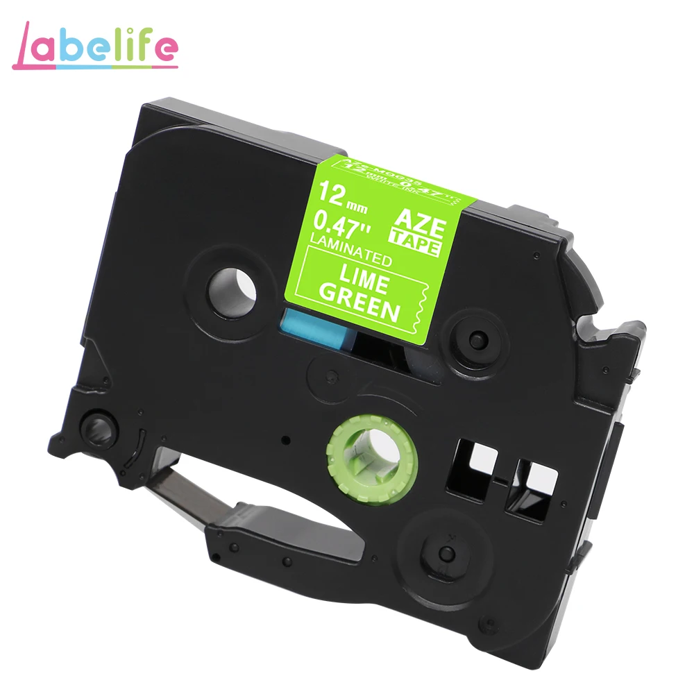 Labelife, 1 шт., 12 мм, матовые бумажные ленты TZe MQP35 TZe M31, белые, ягодно-розовые, совместимые с Brother PTouch, для изготовления этикеток, PT-D210 - Цвет: White on Lime Green
