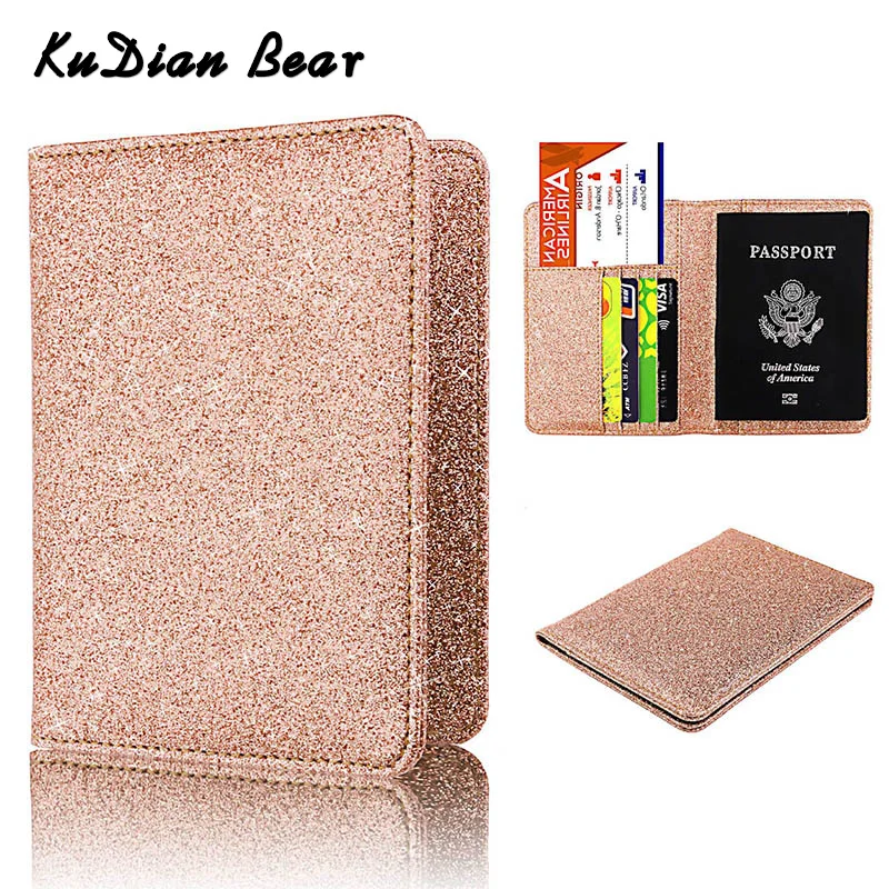Женский чехол для паспорта KUDIAN BEAR роскошный блестящий из искусственной кожи с