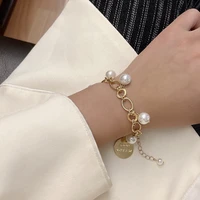 temperament pearl tassel bracelet for women bts personalized letter pendant bracelet femme fashion womens charm bangle jewelry