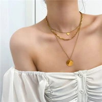 titanium with 18k gold layered chain geo necklace women 361l stainess steel jewelry runway party japan souch korea trendy
