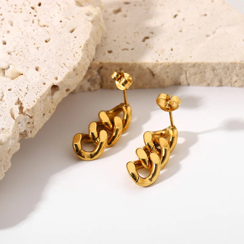 

Minar Japanese Gold Color Twist Chunky Chain Long Tassel Earrings for Women Ladies Stainless Steel Pendant Earrings Accessories