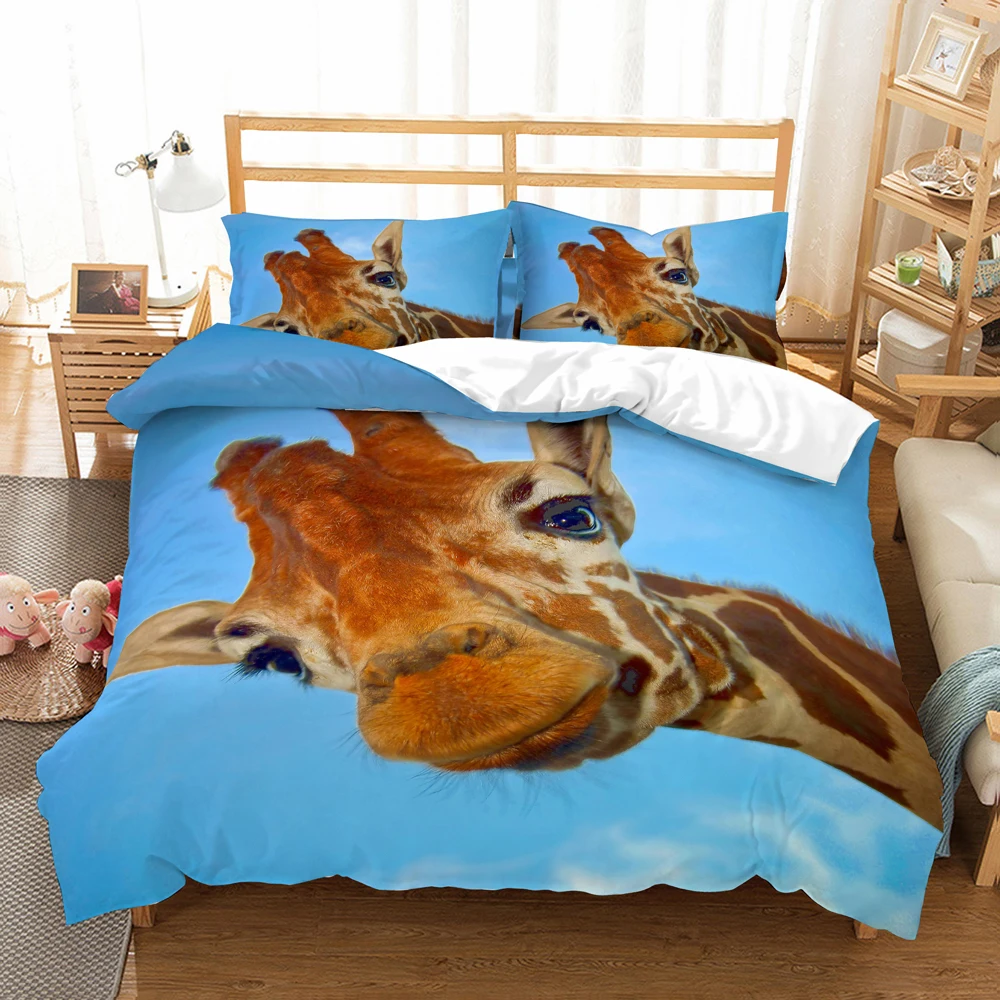 

Комплект постельного белья с 3D-принтом, пододеяльник с изображением жирафа, на четыре сезона, один чехол для кровати и две наволочки, 3 шт., ра...