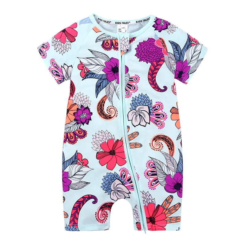 

Baby Summer Short Sleeve Rompers Newborn Boys Girls Floral Printed Sleepsuit Cotton Jumpsuits
