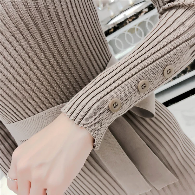 2019 осенне-зимнее женское платье-свитер эластичное Повседневное трикотажное