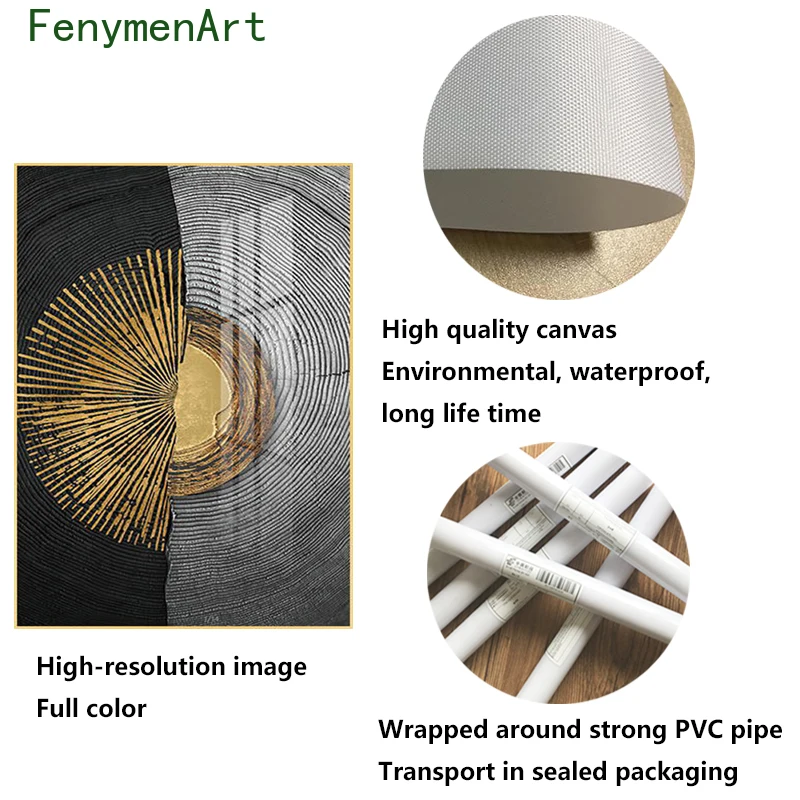 

Abstract Black White Annual Ring Canvas Painting Golden Geometric Texture Poster Print Modern Wall Art Picture Room Home Decor