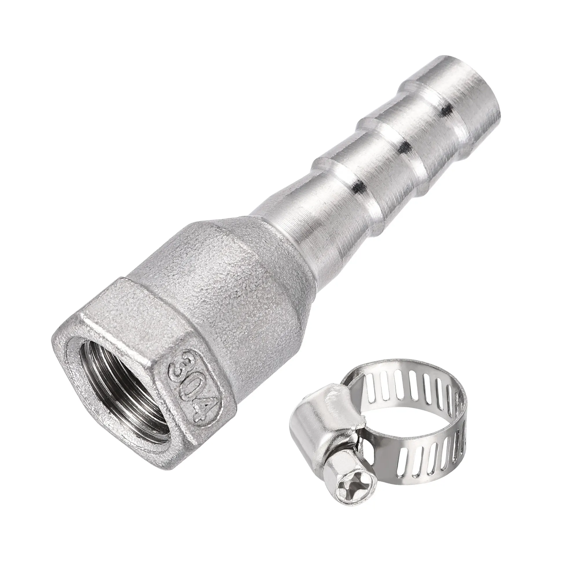 

Uxcell 304 Stainless Steel Barb Hose Fitting 10mm Barb G1/4 Female with Hose Clamp 2 Set