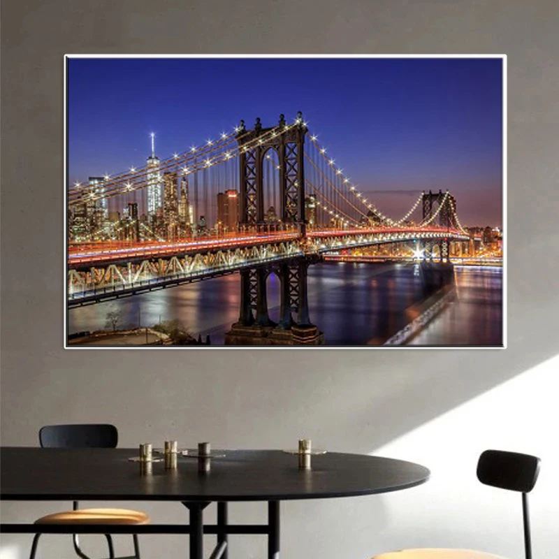 

Modern New York City Manhattan Bridge Night View Poster Canvas Painting Wall Art Picture Living Room Wall Art Print