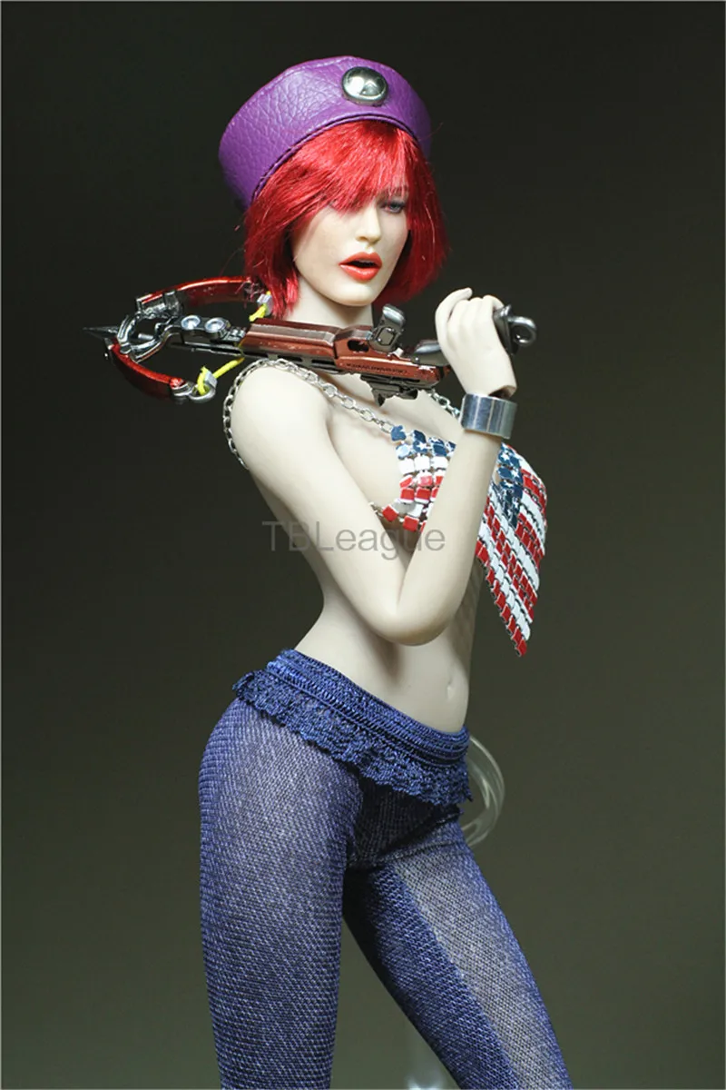 

Tbleague 1/6 Female Soldier Translucent Jeans Metal Colored Corset Purple Leather Hat Brave Heart for 12in Action Figure Toy