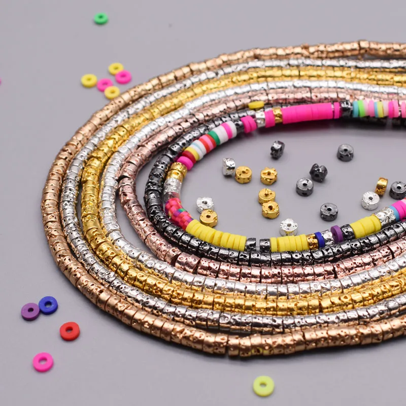 

New High-quality 4x2mm Lava stone Flat Round Spacer Beads Plating Gold Color Loose Spacer Beads For Jewelry Making DIY Bracelet
