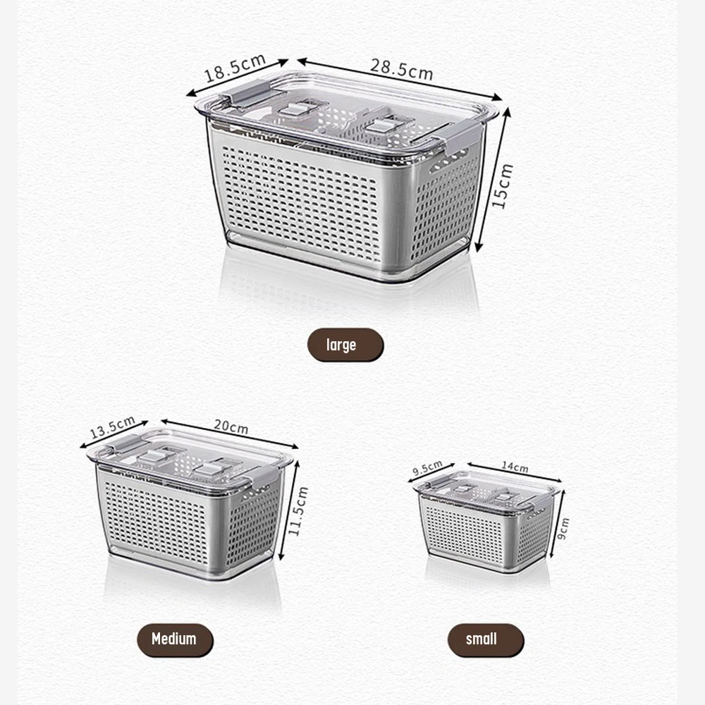 

Kitchen Plastic Storage Box Fresh-Keeping Box Refrigerator Fruit Vegetable Drain Crisper Kitchen Storage Containers with Lid