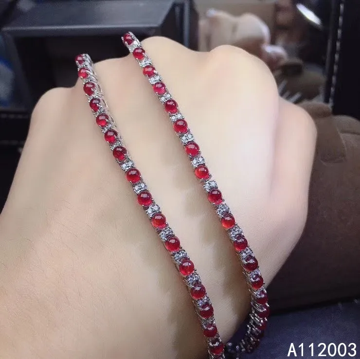 

KJJEAXCMY Fine Jewelry 925 Sterling Silver inlaid ruby women hand bracelet exquisite support detection