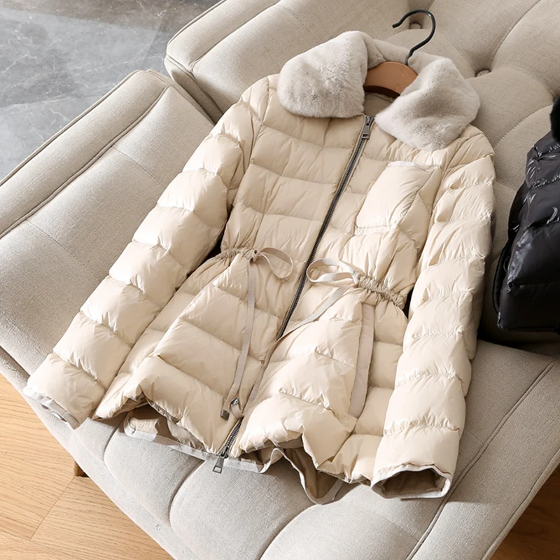 90% белый утиный пуховик короткое пальто 2019 Женские приталенные пуховики Женская