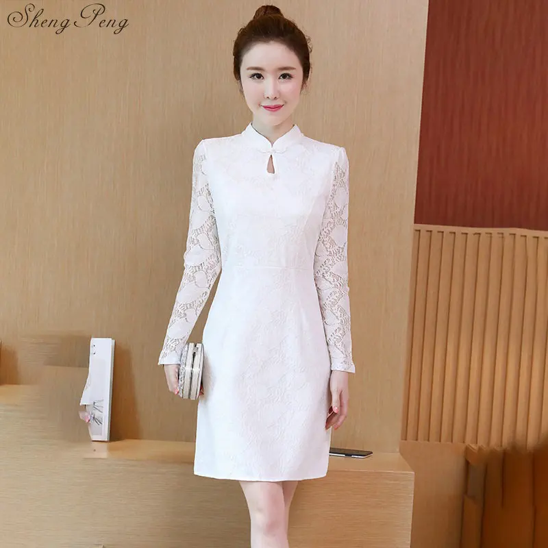 Традиционное китайское платье Cheongsam Qipao для женщин с длинным рукавом вышивка