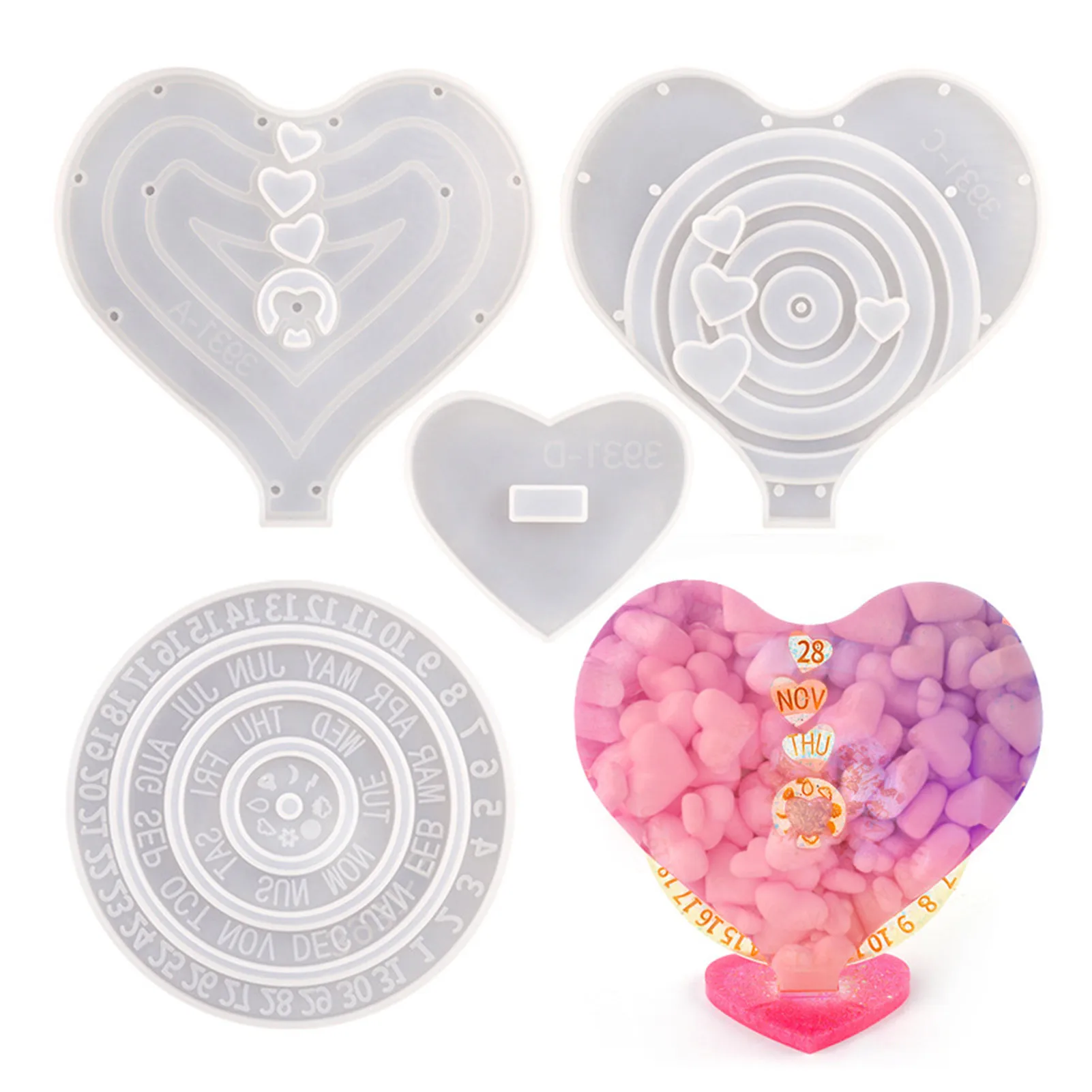 

4pcs/set Calendar Resin Molds Heard Shaped Wall Hanging Calendar Disks Epoxy Resin Mold Silicone Mould DIY Crafts Intensely