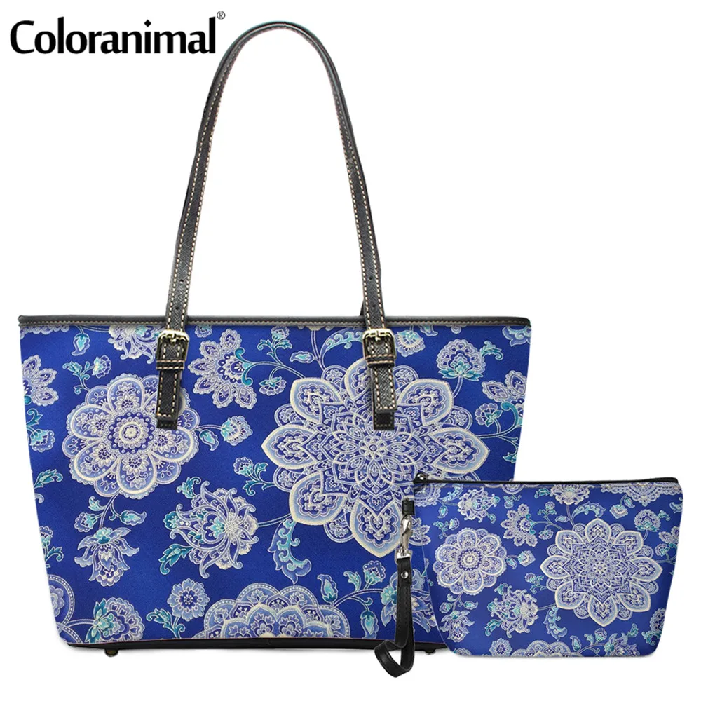 Coloranimal Симпатичные голубой цветок узор женская наплечная сумка из искусственной
