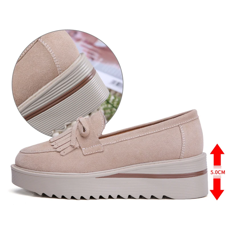 

Spring Autumn Women Loafers Flat Platform Butterfly-Knot Moccasins Genuine Leather Fringe Tassel Slip on Casual Shoes