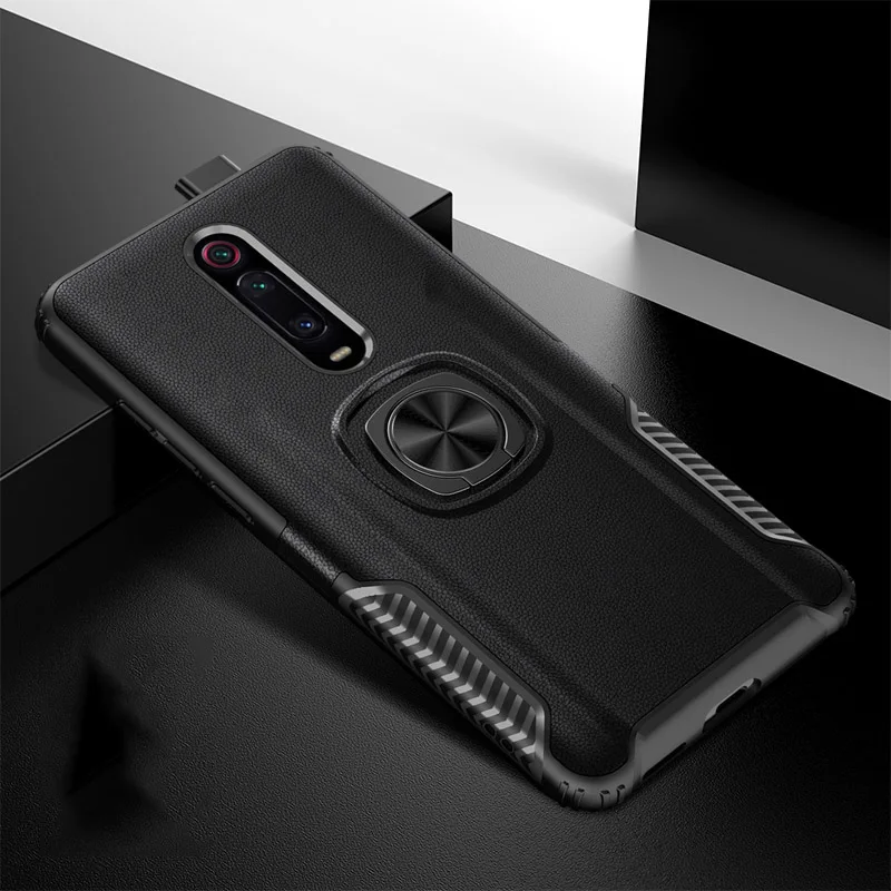 Черный Кожаный защитный чехол с текстурой для Oppo Realme Q 5 3 Pro Чехол F11 Pro R17 Pro V17 подставка с магнитным кольцом противоударный чехол из термополиуретана и силикона - Цвет: Черный