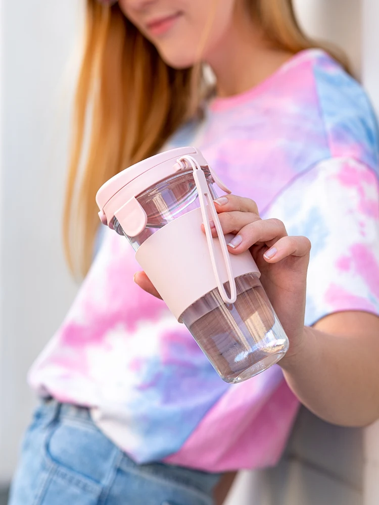 

Strap Cute Water Bottle Creative Portable Travel Glass Water Bottle Crystal Gym Garrafinha De Agua Kitchen Dining Bar YY50WB