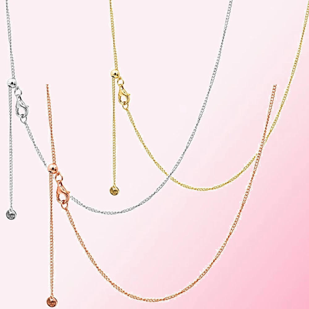 100% 925 стерлингового серебра 1: 1 розовое золото блеск ожерелье-цепочка с крупными