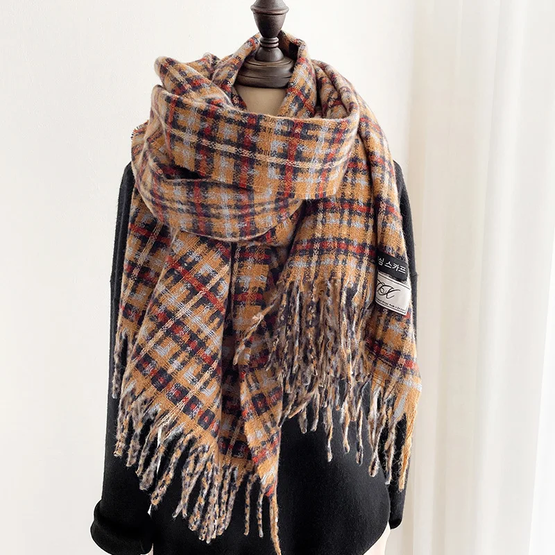 

Новый Классический клетчатый шарф в студенческом стиле, кашемировые длинные шарфы из пашмины, теплые зимние шарфы с кисточками, женские оде...