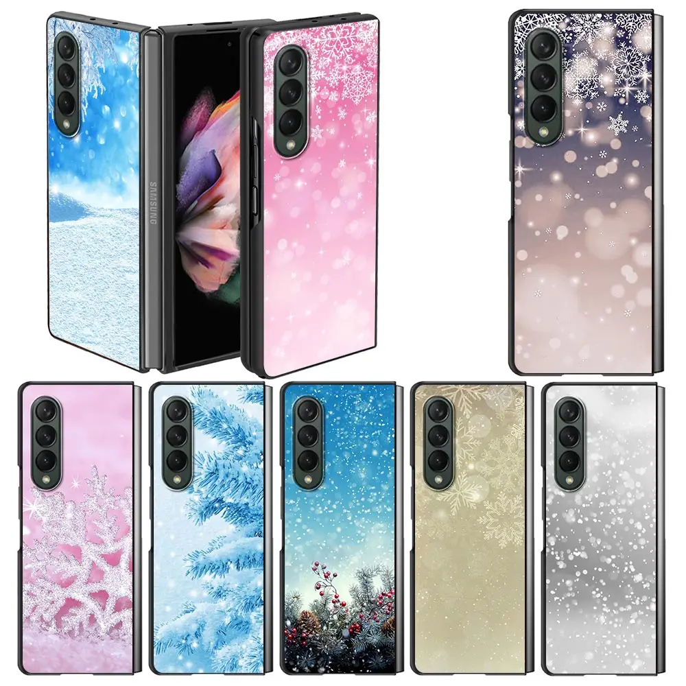 

Case For Samsung Galaxy Z Fold3 Funda Capa Hard PC Mobile Phone Housing Z Fold 3 Luxury Coque Shell Cool Christmas Snowflakes