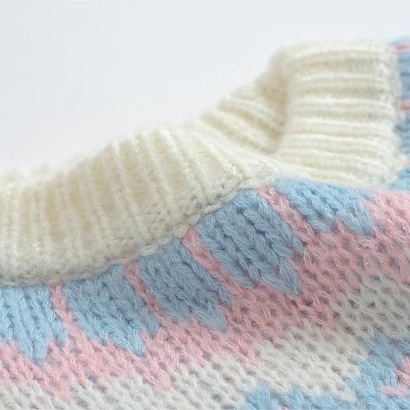 Женский винтажный свитер в японском стиле свободный трикотажный синего цвета с