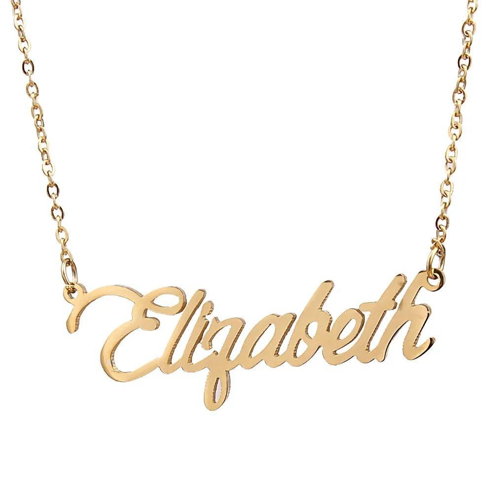 

Elizabeth Nameplate Necklace for Women Stainless Steel Jewelry Gold Plated Name Chain Pendant Femme Mothers Friends Gift