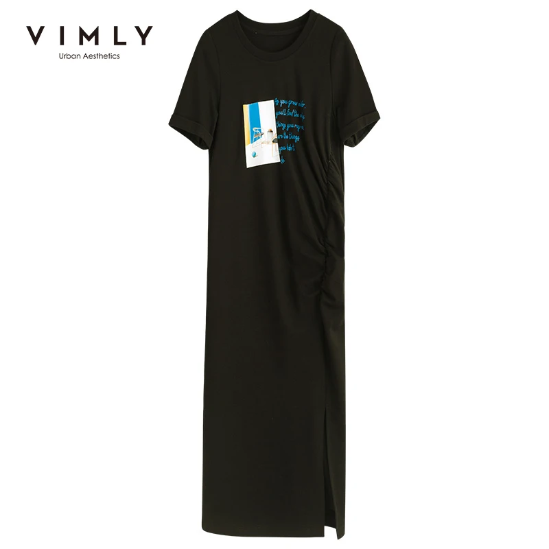 Женское платье с буквенным принтом Vimly однотонное облегающее трапеция круглым