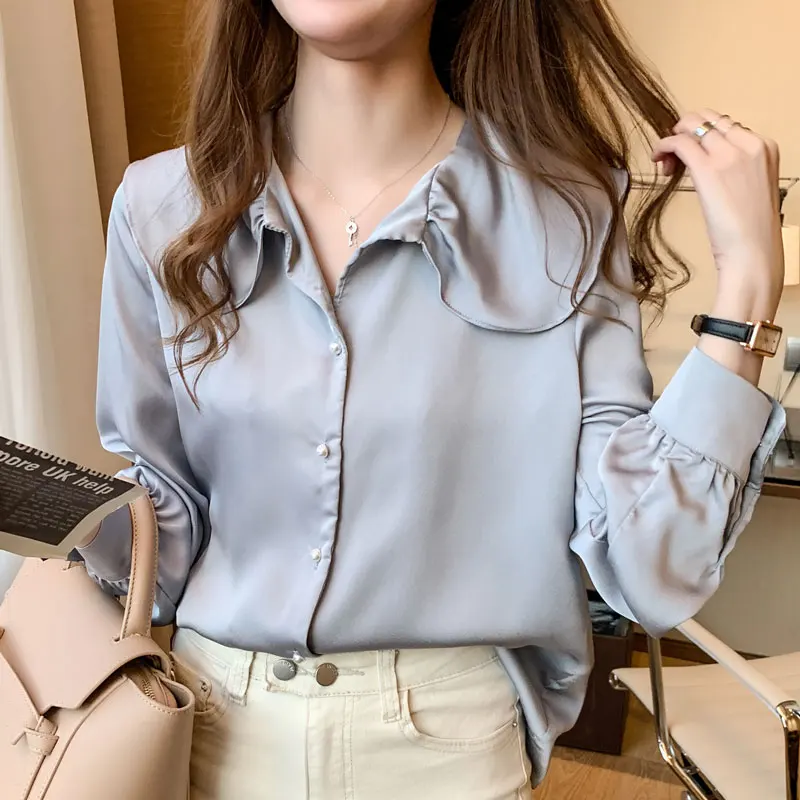 Блузка женская модная рубашка 2020 одежда корейский стиль воротник с листьями