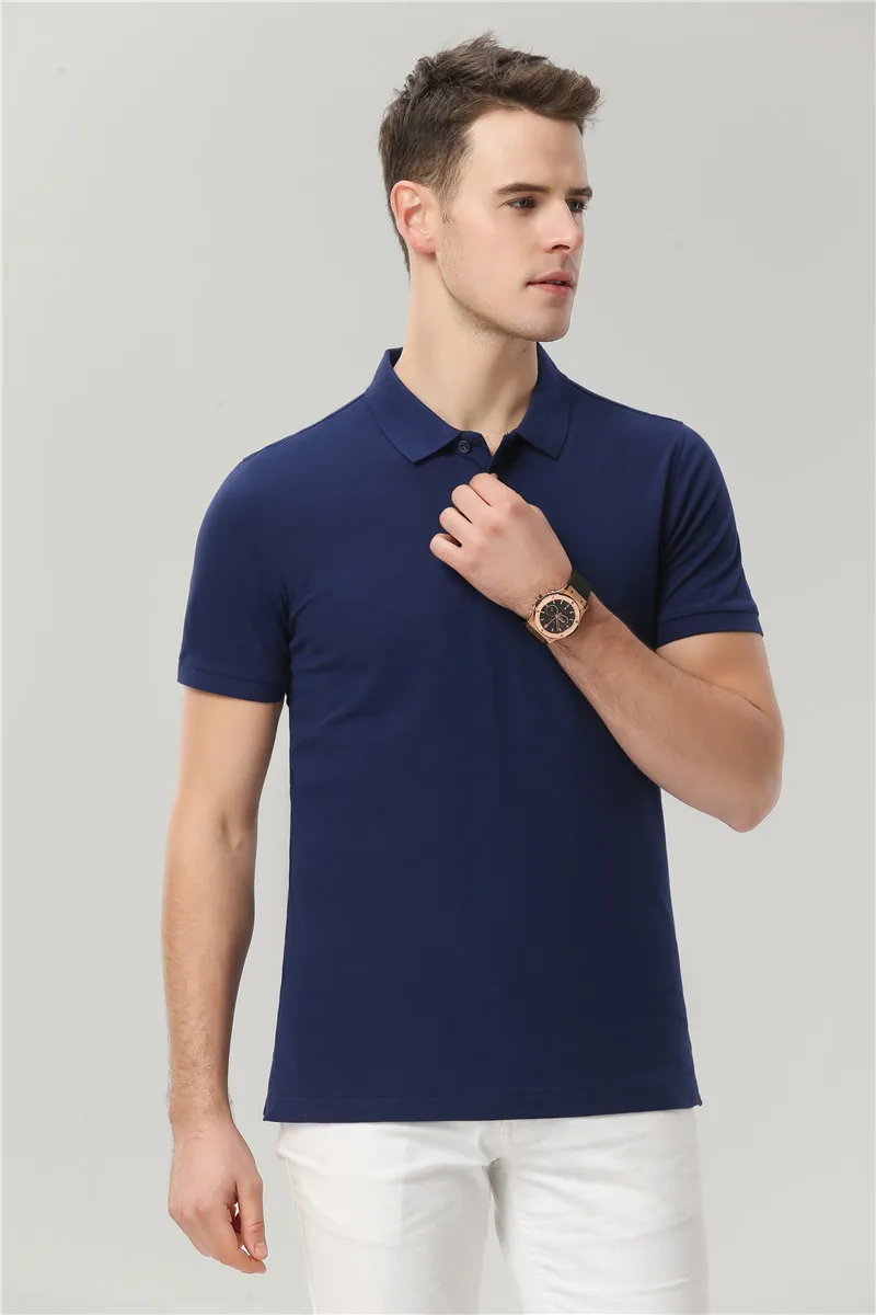 Мужская рубашка поло с вышитым логотипом вашей компании на заказ - Цвет: Navy blue