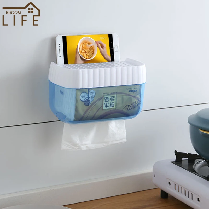 

Cute Candy Colors Tissue Boxes Waterproof Paper Tray Toilet Storage Organizer Holder Punch Free Wall Mounted Bath Accessories