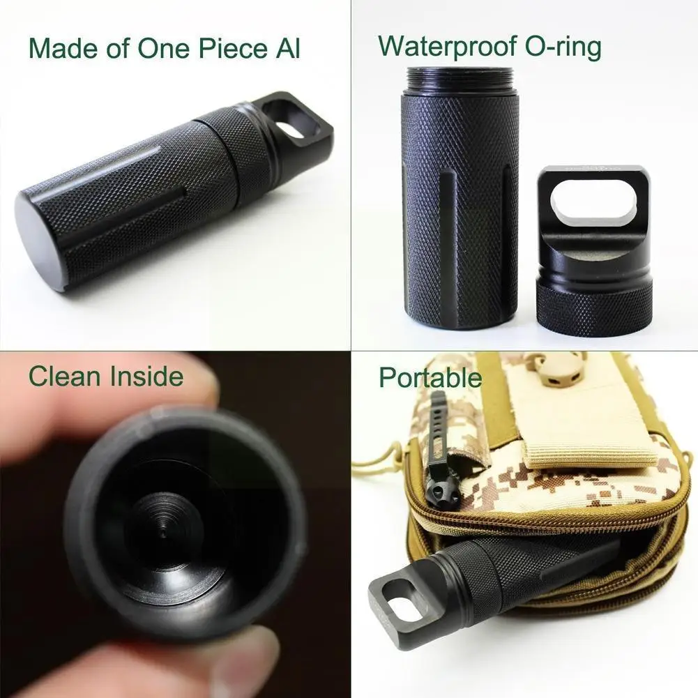 

Metal Sealed Edc Waterproof First Aid Box Safety Box Life Camping Aluminum Medicine Storage Bottle K2f8