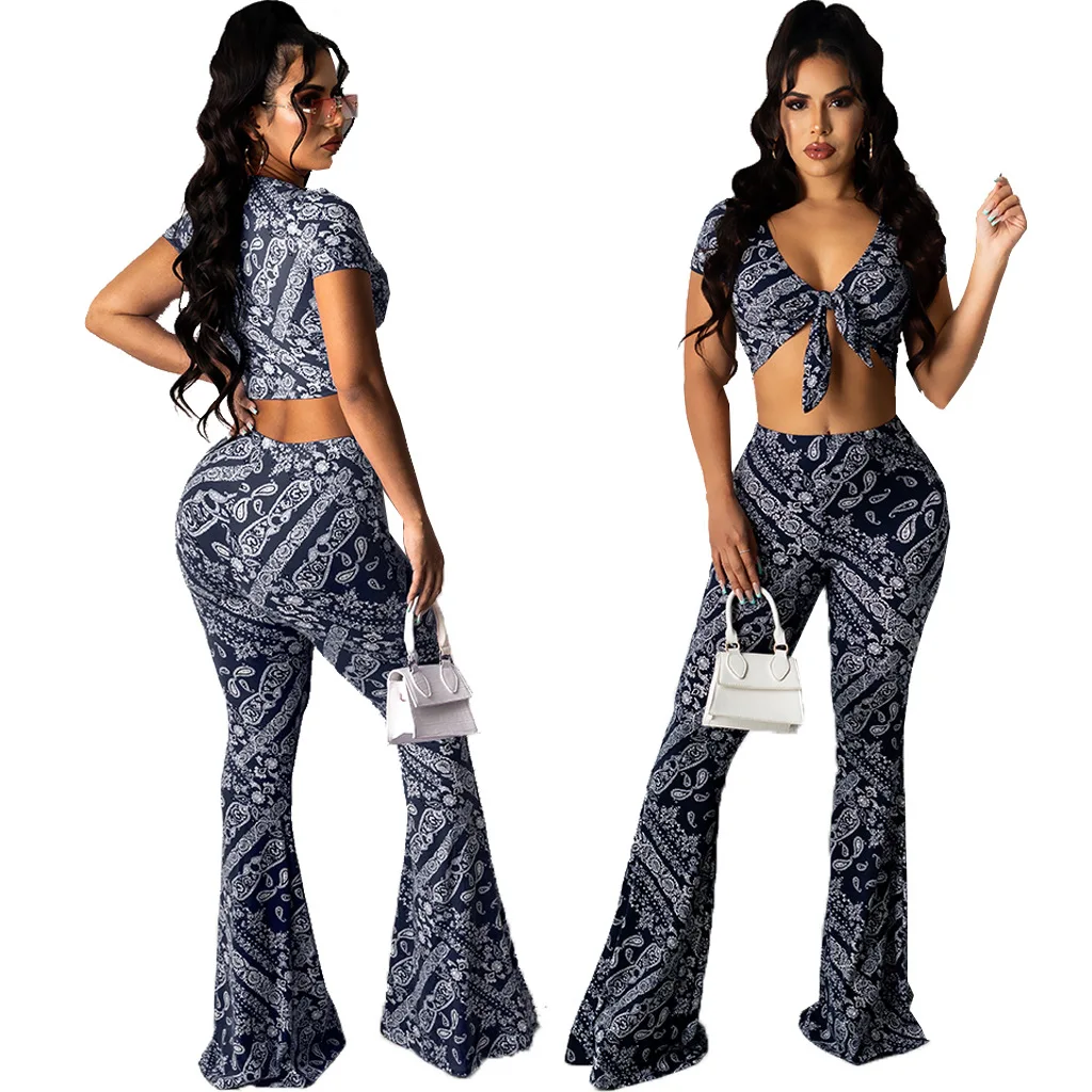 

New Ladies Suits Short-Sleeved Long Trousers Fashion Mid-Waist Wrapped Chest Stitching Hot Sale Women's Two-Piece Suit