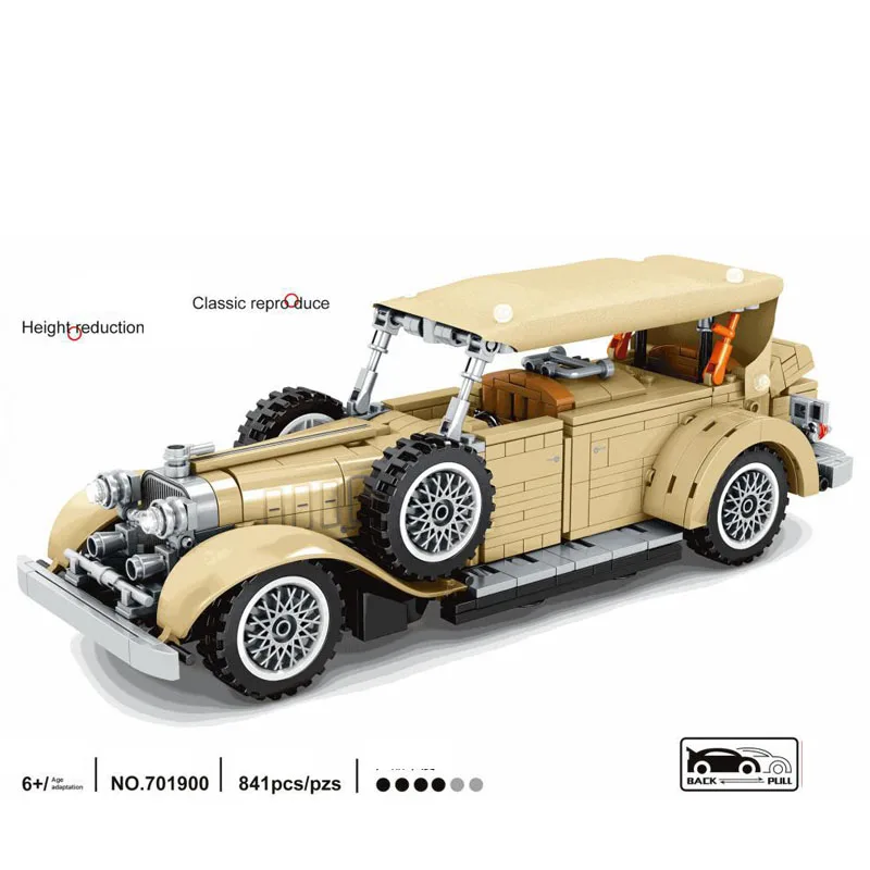 

Technical classic Vintage car building block American LINCOLN KB v12 model pull back vehicle toys collection for boys gifts