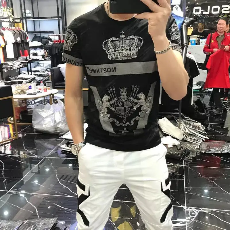 

Luxury Crown Print Men's T-shirt 2021 Summer Short Sleeve T Shirt O-neck Casual T-Shirt Streetwear Men Clothes Plus Size 4XL