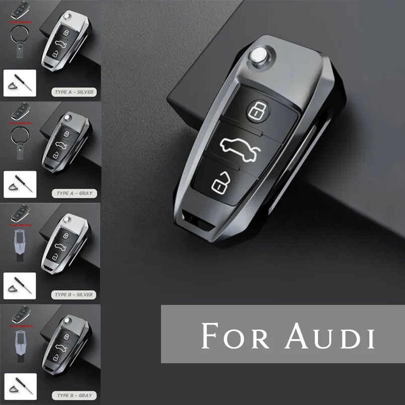 Zinc Alloy Car Key Case Cover Holder Chain For Audi A1 A3 A4 A6 A7 A8 TT Q5 Q7