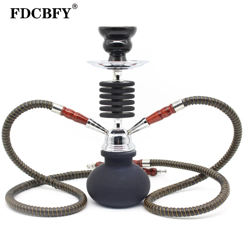 

FDCBFY Ceramic Tobacco Bowl Metal Bracket Round Shape Decoration Shisha Fluorescent Design Glass Bottle Double Tube Hookah Set