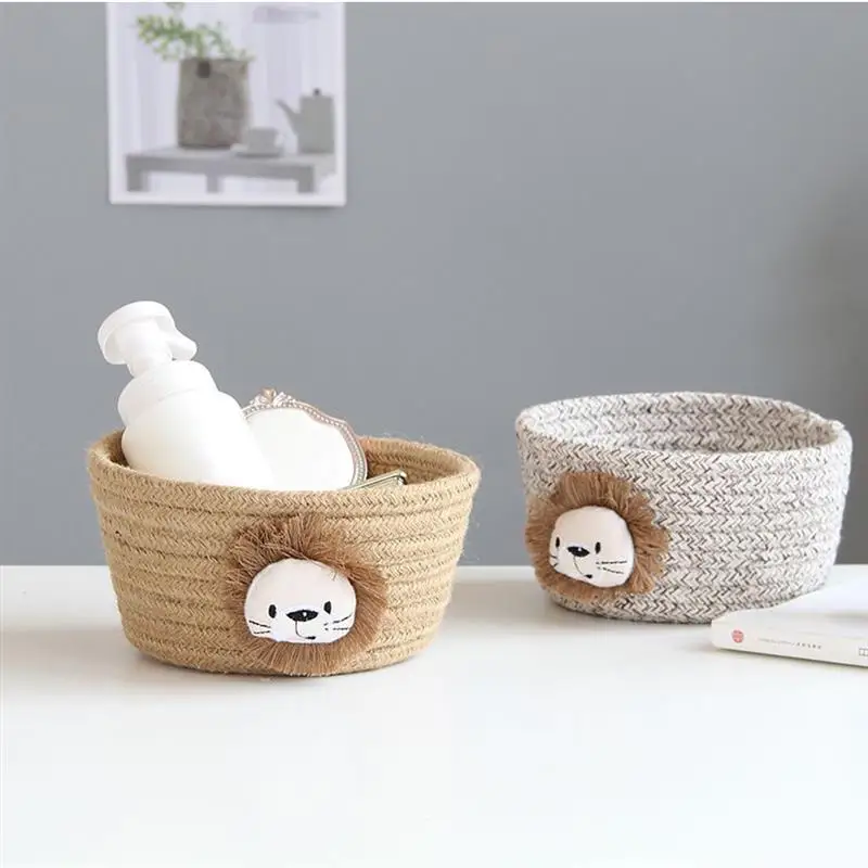 

Хлопковая веревка корзина для хранения Мультяшные животные детские игрушки Настольный органайзер ручная плетеная подарочная корзина