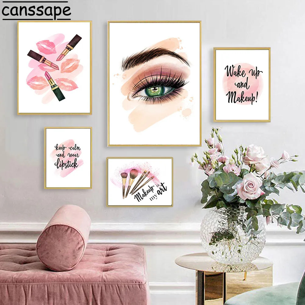 Модный постер для макияжа холст с помадой картина цитатами принт Vogue Girl настенные