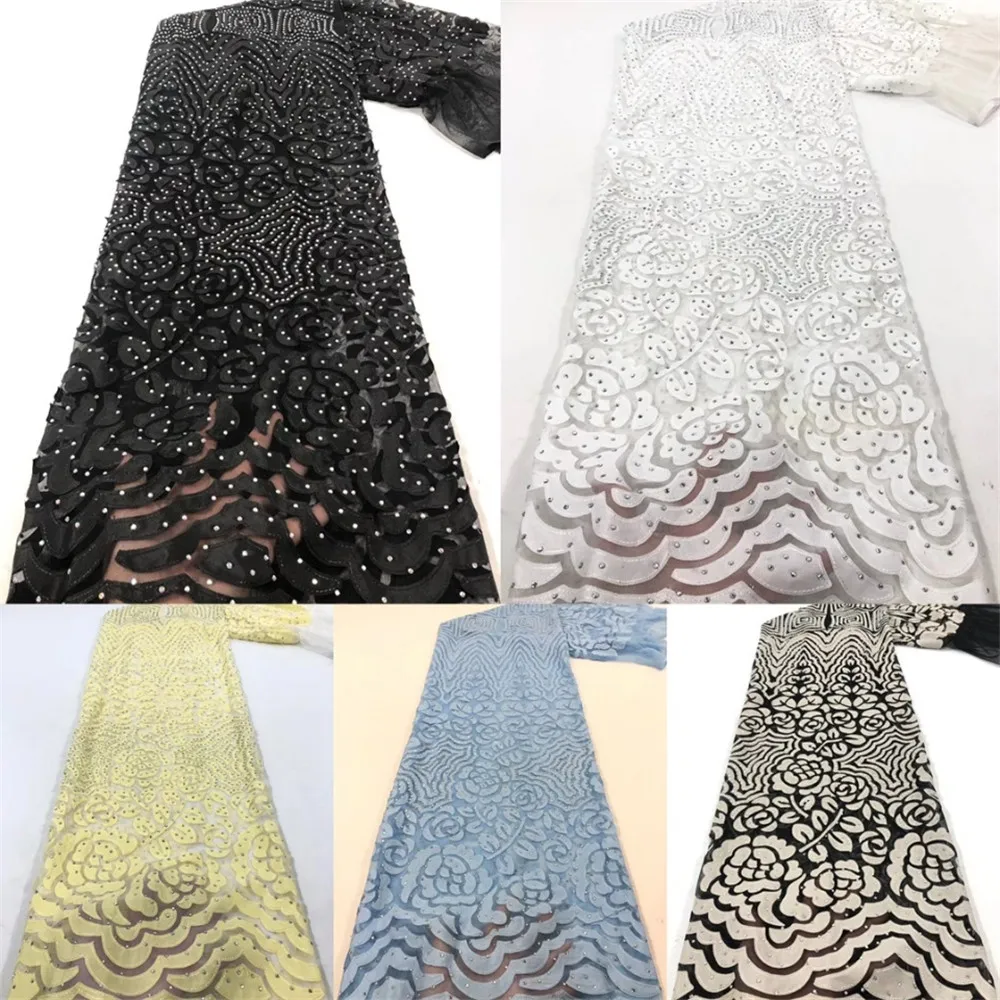 

Soso French Stones Lace Fabric 2021 Africa Lace High Quality Lace Fabric Embroidered Tulle Lace Fabric For Wedding