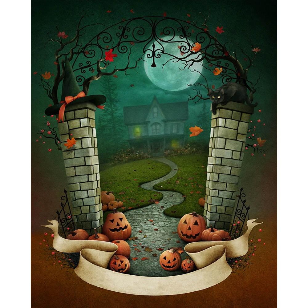 Фон для фотосъемки с изображением полнолунной ночи Кошки тыквы виноградной лозы