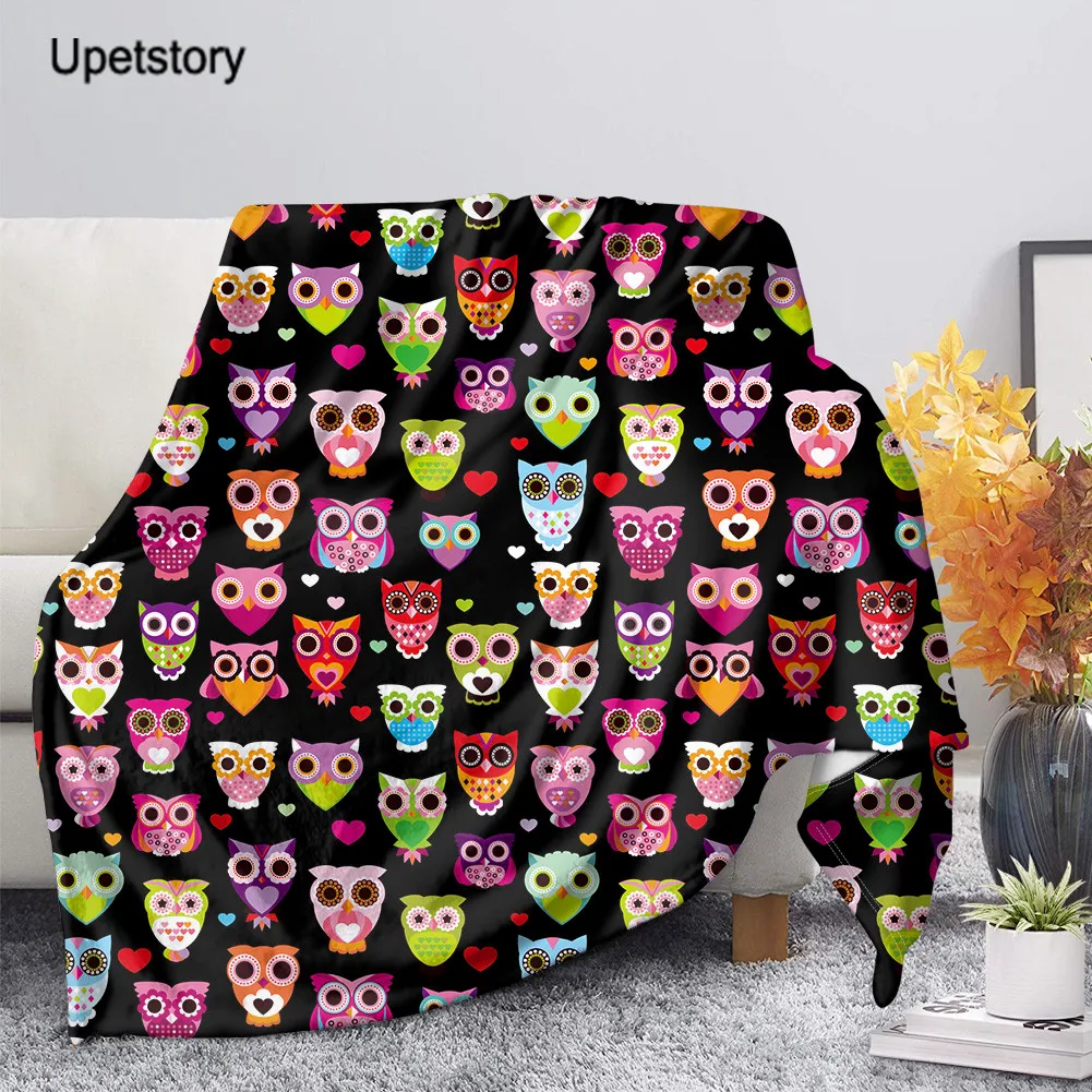 

Плед на меху Upetstory с принтом Совы из мультфильма, покрывало для дивана, постельное белье для путешествий, бархатное плюшевое Флисовое одеяло...