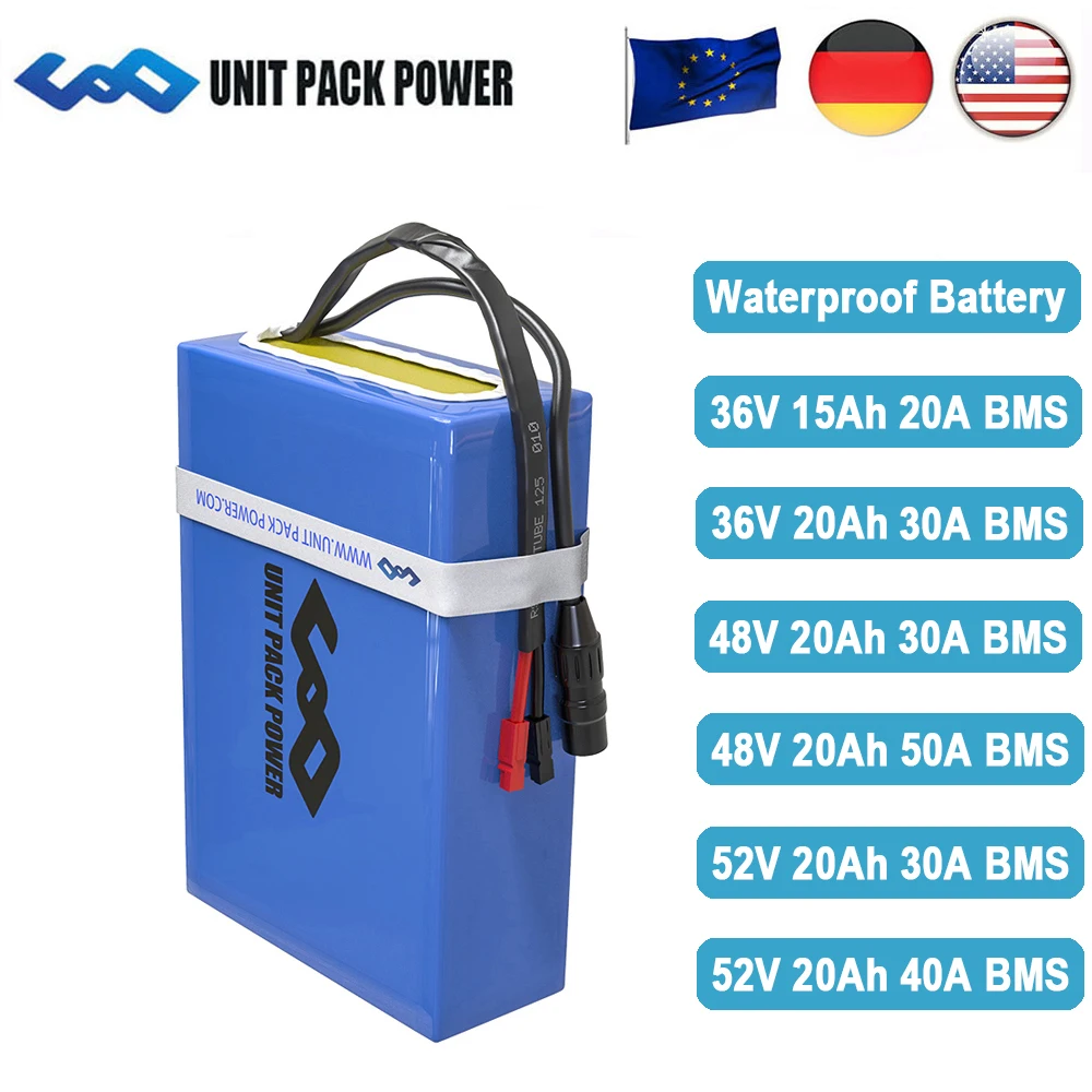 

48V PVC Ebike Battery 52V 20Ah 36V 60V 18650 Bateria Pack for Electric Bicycle Scooter Bafang 1800W 1500W 1000W 500W Motor