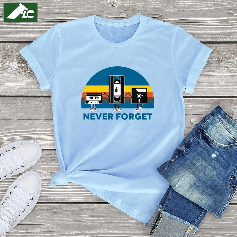 

FAKUNTN cotton kawaii Women T shirt for girls Never Forget Unisex T Shirt 90s kpop Girl Clothes Harajuku Female tee Tops xxxl