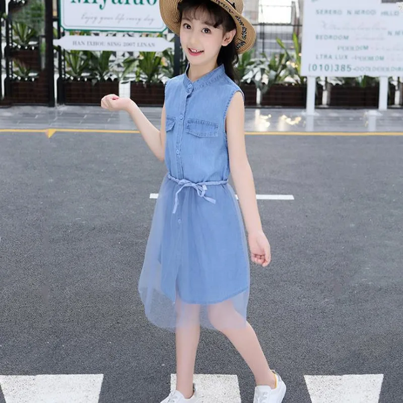 

1Children's wear 2020 summer new Korean yarn dress girl's denim dress children's dress kid clothes children wear girl clothing