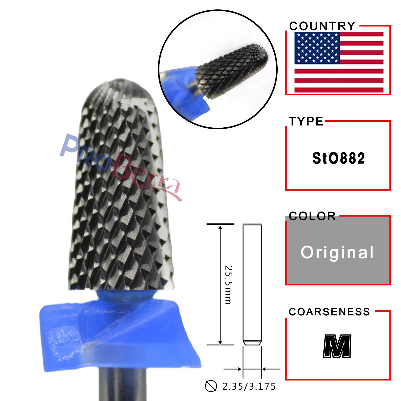 Proberra 5.2mm Safety Noviciate Gold silver 8 different color nail drill bit Tungsten steel Carbide Burrs