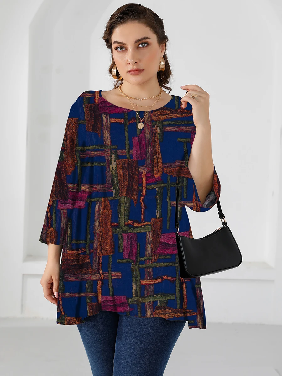 

5XL Plus Size Tops Women 2022 Sping Autumn Multicolor Plaid Print Elegant Blusas Women Blouse Feminina Big Size Women Clothes