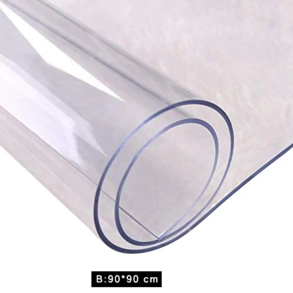 Прозрачная скатерть из ПВХ водостойкая круглая маслостойкая кухонная с узором