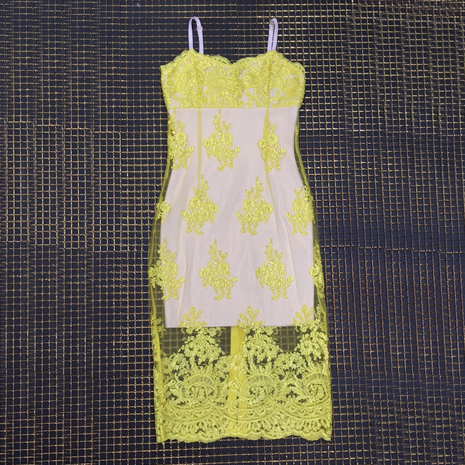 Новинка лета 2019 желтое кружевное Бандажное платье сексуальное женское